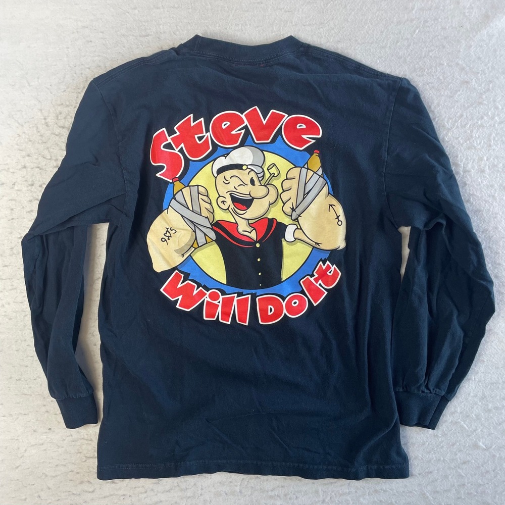 Full Send SteveWillDoIt Popeye‎ Long Sleeve Shirt Mens Medium Black Graphic Tee